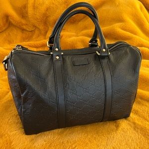 Gucci satchel, black leather, gold hardware